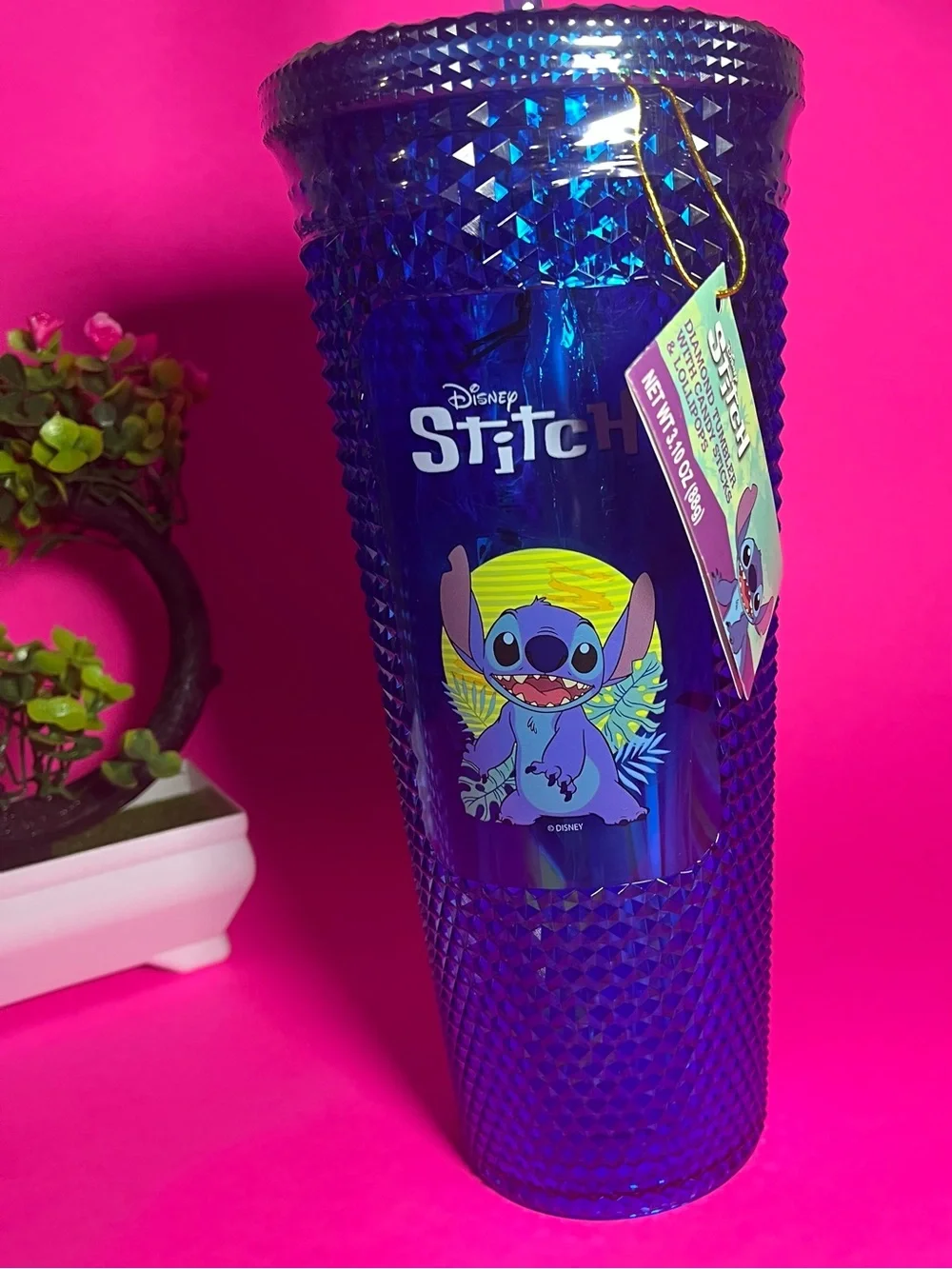Disney Blue diamond Stitch Tumbler with Lid and Straw